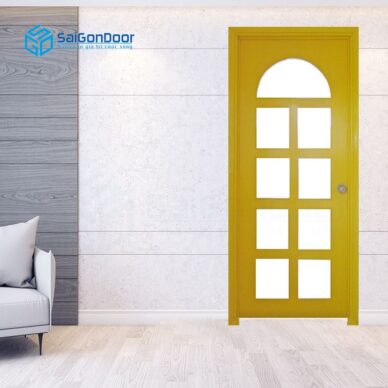 Mẫu cửa gỗ công nghiệp màu vàng thích hợp làm cửa phòng ngủ cho người mệnh kim